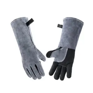 Mig/Stick Welding Gloves,Pure Leather Heat & Fire Resistant Forge Gloves Oven Mitts,Working Protect Gloves with 16"