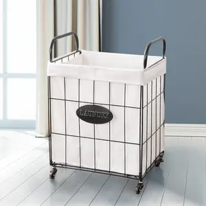 Trending Handmade Organizer India Customize Size Metal Wire Black Laundry Storage Basket With Wheels Laundry Organizer