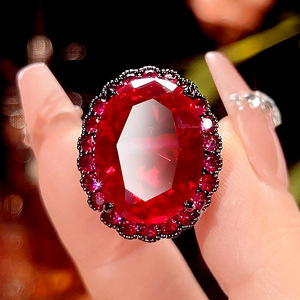 Ensemble de boucles d'oreilles pendantes en zircon rouge ovale 15*20MM en cuivre écologique, plaqué or noir haut de gamme, vente en gros - Product Image 5