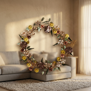 Corona Floral Metálica Rústica Hecha a Mano, Redonda, Decorativa, sin Luces, Paquete Individual - Product Image 5
