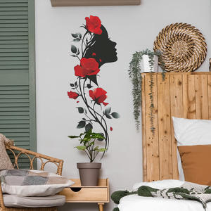 Autocollants muraux personnalisés en forme <span class=keywords><strong>de</strong></span> rose <span class=keywords><strong>rouge</strong></span>, feuille noire, silhouette <span class=keywords><strong>de</strong></span> fille, autocollant mural imperméable pour <span class=keywords><strong>salle</strong></span> <span class=keywords><strong>de</strong></span> <span class=keywords><strong>bain</strong></span>, cuisine, réfrigérateur - Product Image 5