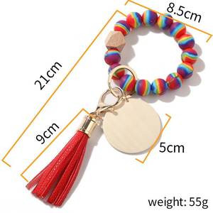 Popular Key Ring Bracelet <strong>Wristlet</strong> <strong>Keychain</strong> Silicone Beaded Bangle Key Chains - Product Image 6