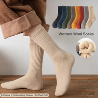 Chaussettes côtelées ultra épaisses pour femmes, couleur unie, 10% laine, chaussettes chaudes d'hiver pour filles, chaussettes longues en laine pour le sport, chaussettes mi-mollet