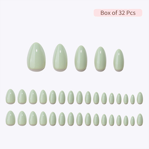 Lot de faux ongles réutilisables courts en amande, vert clair uni, en gel souple, à presser, CPNP MSDS, vente en gros - Product Image 3