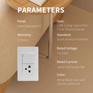 Trắng Đen PC Chất liệu <span class=keywords><strong>118</strong></span>*72 Bảng điều chỉnh Nam Mỹ tiêu chuẩn Thái Lan loại 3 cực tường ổ cắm và 1 băng đảng 1 cách chuyển đổi ánh sáng - Product Image 2