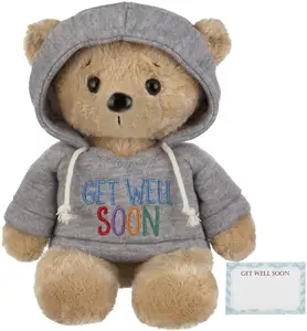 Get Well Teddy Bear with Gray Hoodie 9 Stuffed Animal Plushie Doll for Comfort and Love