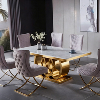 Nouvelle arrivée, table à manger rectangulaire minimaliste en marbre avec pieds en acier inoxydable, durable, 6 places