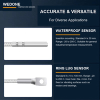 Sensor Suhu Baja Tahan Karat Suhu Tinggi WEDONE Pt100 RTD Tahan Air dengan Sambungan Ulir, Cincin, dan Kabel Khusus