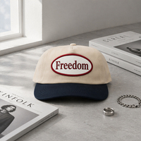 Casquette de baseball non structurée à 5 panneaux avec patch brodé bicolore personnalisé, en coton, directement de l'usine, faible MOQ, certifiée ISO9001, casquette snapback