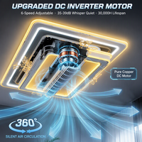 Ventilateur de plafond LED moderne encastré, sans pales, avec moteur DC 6 vitesses, télécommande et variateur d'intensité, idéal pour chambre et salon