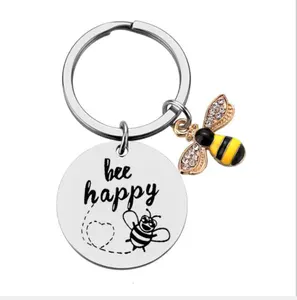 2021 Ngày Giáo Viên Lễ Hội Ong Bee Chữ Hạnh Phúc Keychain Với Bee Charms Vòng Chìa Khóa Thép Không Gỉ Keychain Cho Giáo Viên Quà Tặng