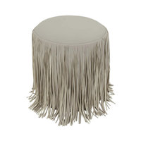 Pouf rond minimaliste de luxe pour chambre à coucher, rembourré en cuir végétalien, avec franges et pompons en bois, tabouret pour bijoux et maquillage pour coiffeuse
