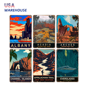 US Armazém Decorativo Tin Plate 20*30 cm Vintage Metal Sinais UV Impressão <span class=keywords><strong>American</strong></span> Scenery Tema Wall Metal Poster - Product Image 1