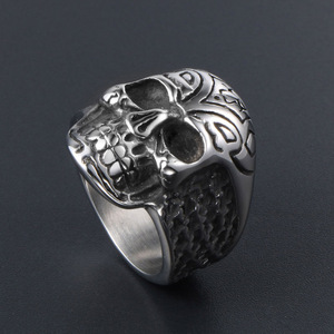 Vintage Distressed Skull <b>Titanium</b> Steel <b>Ring</b> Men's Thumb <b>Ring</b> Geometric Skeleton Design SA541 - Product Image 2