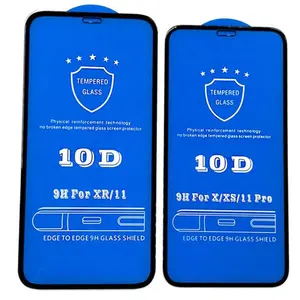 Protecteur d'écran pour iPhone, 9H 10D, verre trempé avec Film à colle grande contenance incurvé, couverture complète, pour modèles 6 6S 7 8 Plus X XS XR 11 Pro MAX