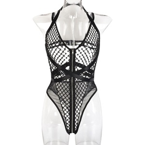 กางเกงขาสั้นบอดี้สต็อกกิ้งไนลอนแฟชั่นสำหรับผู้หญิง แต่งซิป PU ลายตาข่ายเซ็กซี่ ตกแต่งด้วยลูกไม้ ชุดชั้นในเซ็กซี่ ถุงน่อง - Product Image 5