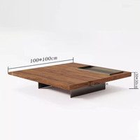 Table Basse Carrée Rétro Italienne en Bois Massif Haut de Gamme Designer Grain de Noyer Table Centrale de Salon Mid-Century
