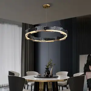2022 Modern Factory Chandelier Black Metal Light Chandeliers Dining Room Adjustable Hanging Pendant Light With Glass