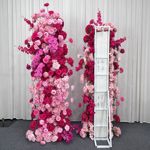 Arco floral de lujo estilo cascada con flores artificiales fucsia y color rubor, telón de fondo romántico para la entrada de la boda - Product Image 3