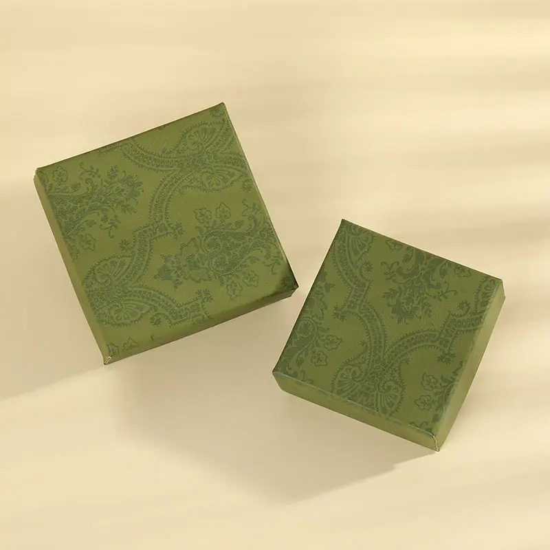 Wholesale Paper Packaging Boxes Reusable Green Flowers Pattern Jewelry Box Organizer Small Gift Box
