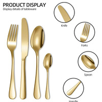 Ensemble de couverts réutilisables en acier inoxydable 24 pièces avec support, couteau, fourchette, cuillère, design de luxe léger, finition polie miroir doré