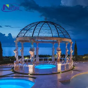 Modern outdoor villa garden decoration hand-carved stone gazebo large marble gazebos woman statues decoration