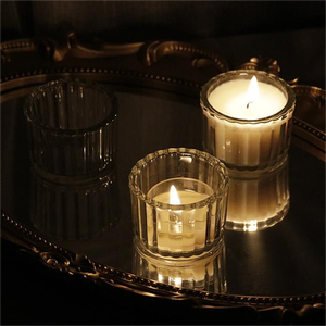 Vente en gros de porte-bougies en verre transparent, couleur ambre rayée, pour la décoration de la maison, fabrication de bougies à la cire de soja, récipient pour bougies - Product Image 4