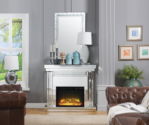 Modern <b>Mirrored</b> & Faux Crystals Fireplace Console <b>Table</b> with MDF Panel for Living Room - Product Image 1