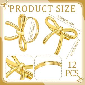 Anelli <span class=keywords><strong>Portatovaglioli</strong></span> in Lega Dorata a Forma di Fiocco per Cene, Matrimoni, Banchetti, Riunioni Familiari, Decorazione Tavola - Product Image 3