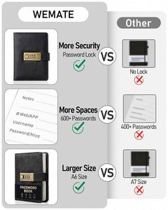 Password Keeper A5 Spiral Hardcover PU Leather Address <b>Book</b> High Quality Thick Design Pages Diary with Lock - Product Image 4