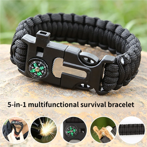 Bracelet de survie 5-en-1 en paracorde avec boussole, silex, sifflet et cadran pour l'évasion en extérieur - Product Image 1