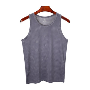 Canotta da <span class=keywords><strong>uomo</strong></span> in seta ghiaccio, sottile, in maglia a rete, sportiva, fitness, ad asciugatura rapida, casual, tinta unita, senza maniche, vestibilità slim - Product Image 5
