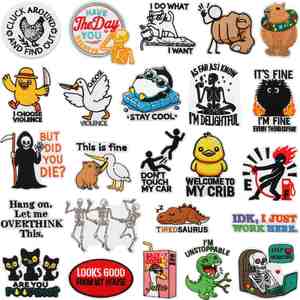 Nuevo parche termoadhesivo bordado con palabras divertidas, diseño de ganso, pato, gato, calavera, dinosaurio, para decoración de ropa, sombreros y bolsos - Product Image 6