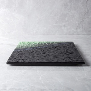 Plaques latérales vertes, 8 pouces, nouvelle collection <span class=keywords><strong>japonaise</strong></span>, couches de dégradé, <span class=keywords><strong>en</strong></span> céramique, porcelaine noire, mat, Plate-forme carrée, 10 pouces - Product Image 4