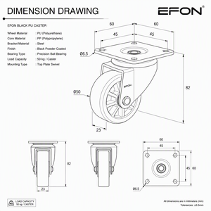 Roue pivotante industrielle en polyuréthane de 2,5 pouces avec frein pour chariot, chariot à roulettes, flight case, boîte à outils <span class=keywords><strong>CMCL</strong></span> - Product Image 4