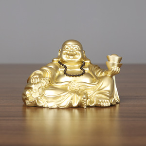 Figurine de Bouddha Maitreya en cuivre, dorée, faite à la main, décoration de bureau, décoration de la maison - Product Image 1