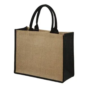 Sac en Jute en lin Hessian, sac d'épicerie en toile de jute pour la plage, fourre-tout avec poignée, vente en gros, offre spéciale,