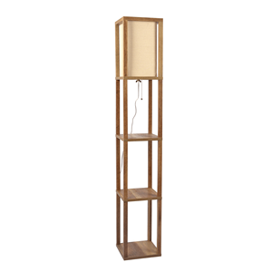 Lámpara de Pie de Madera Natural de Estilo Novedoso con Pantalla de Papel Beige, Base E27, Cuerpo de Hierro, Diseño Rectangular para Dormitorio o Sala de Estar - Product Image 1