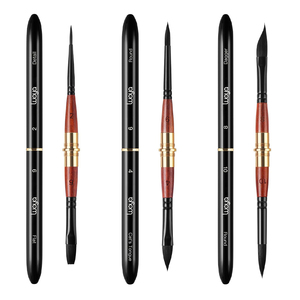 Pennelli <span class=keywords><strong>a</strong></span> Olio da Viaggio <span class=keywords><strong>a</strong></span> Doppia Punta Fumuui, Set da 3 con Setole in Nylon, 6 Punte Versatili, Manico in Legno, Custodia in Pelle per Pittura - Product Image 1