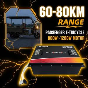 Tricycle électrique, rickshaw électrique, batterie 60V 50Ah LiFePO4 Lithium-ion à décharge profonde avec protection BMS pour véhicules à 3 roues (cargo et passagers) - Product Image 1