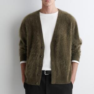 <span class=keywords><strong>Cardigan</strong></span> in Maglia Morbida Personalizzato 2026, Maglione Marrone con Bottoni, Collo Tondo, Misto Lana e Cashmere, Spazzolato, per Uomo - Product Image 1
