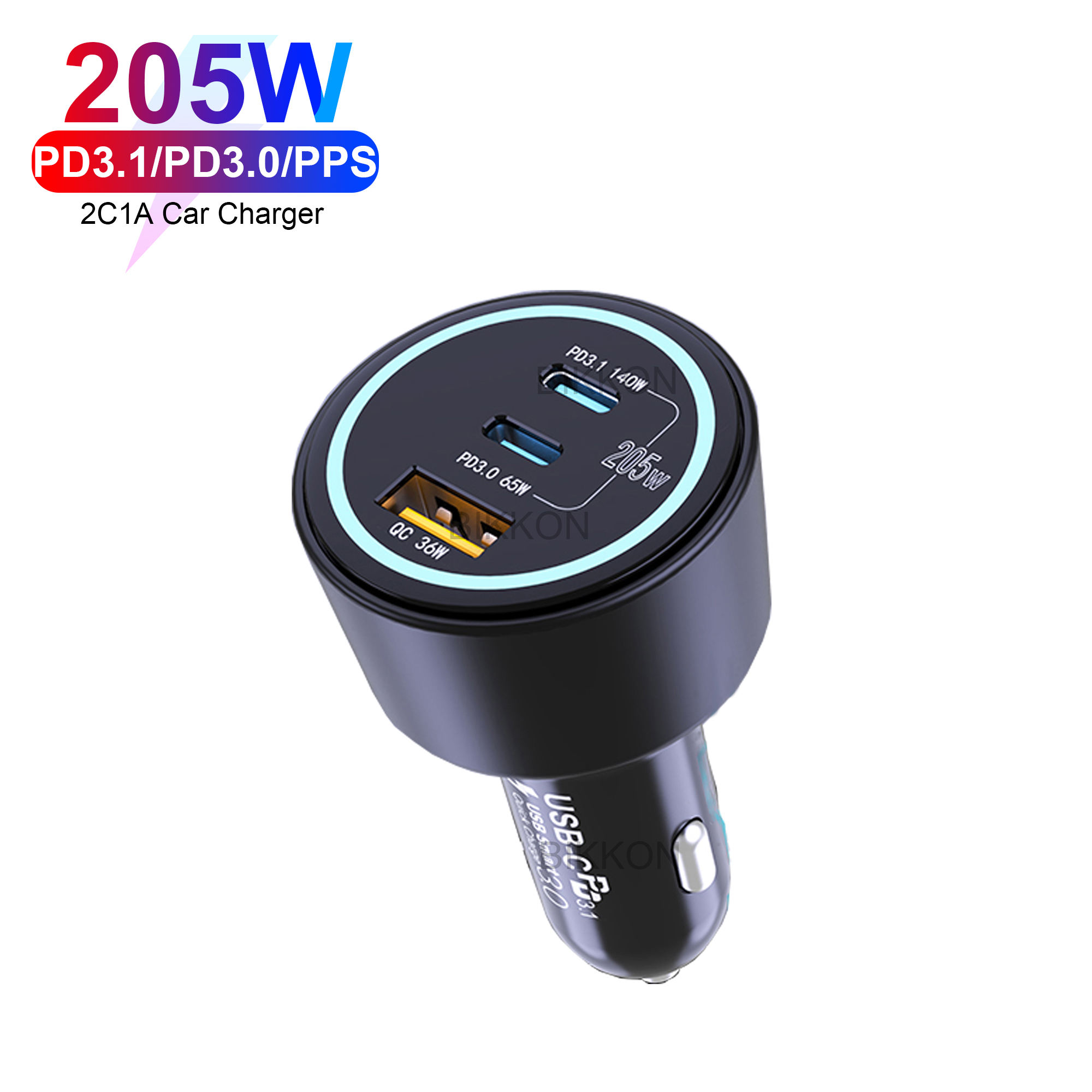 Car Charger 205W Super Fast Charge Cigarette Lighter Notebook Laptop  USB Type C 140W 65W 36W Car Adapter for Macbook Pro