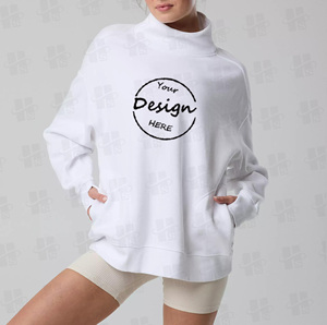 Felpa Personalizzata in Cotone <span class=keywords><strong>con</strong></span> Ricamo, Morbida in Pile, Oversize, <span class=keywords><strong>con</strong></span> Collo Alto e Foro per il Pollice, per Donna - Product Image 3