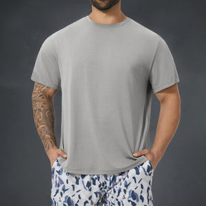 Camiseta de Verano para Hombre, Corte Musculoso, Manga Corta, Dobladillo Curvo, Ecológica, 180g, Tejido de Bambú, Diseño Liso - Product Image 3