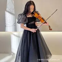 S1013Q – robe de princesse noire pour enfants, tenue de petite animatrice pour performance de piano et violon sur scène, nouvelle collection 2022