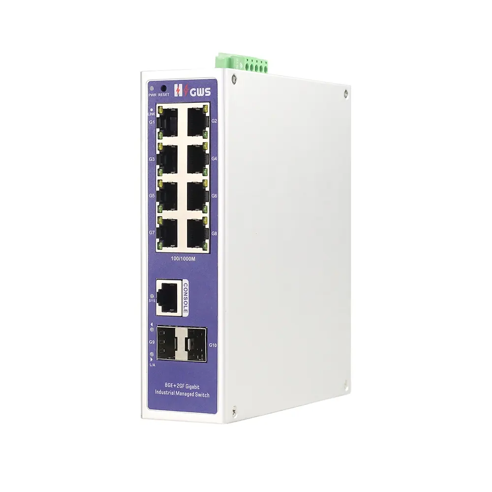 HZGWS फ़ैक्टरी पूर्ण गीगाबिट ईथरनेट 10 पोर्ट नेटवर्क स्विच आउटडोर SFP फ़ाइबर ऑप्टिकल L2+ प्रबंधित औद्योगिक दीन-रेल स्विच