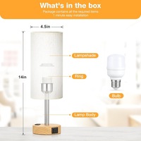 Lampe de bureau moderne avec base en bois, ports USB-A+USB-C, gradation à trois niveaux, commande tactile pour l'étude, la chambre à coucher, la salle à manger, les lampes de table
