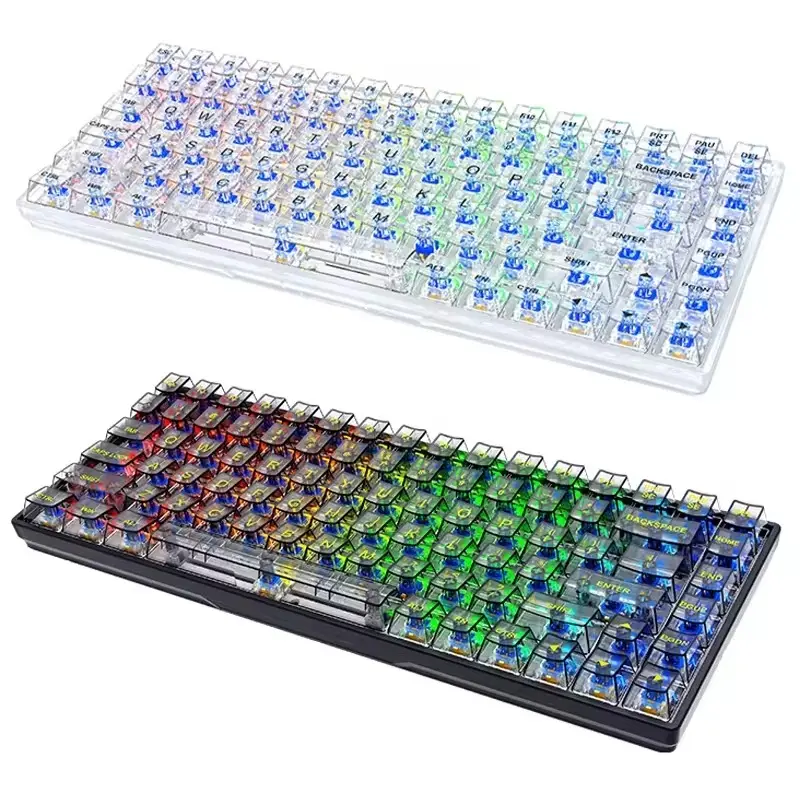 Unique Design PC Gamer Type-C Wired Gaming Mechanical Keyboards Mute Hotswap RGB 84 Key Transparent Mechanical Keyboard for Game