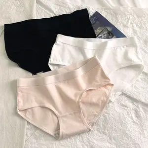 Roupa íntima de algodão feminina, cueca antibacteriana de algodão para meninas, verão, cintura média fina, simples, cor sólida, cueca de algodão para meninas