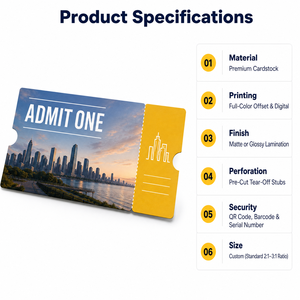 Boletos de Admisión Personalizados de Fábrica, Impresos a Todo Color, con Talón Perforado, Código QR y Código de Barras <span class=keywords><strong>para</strong></span> Eventos - Product Image 2